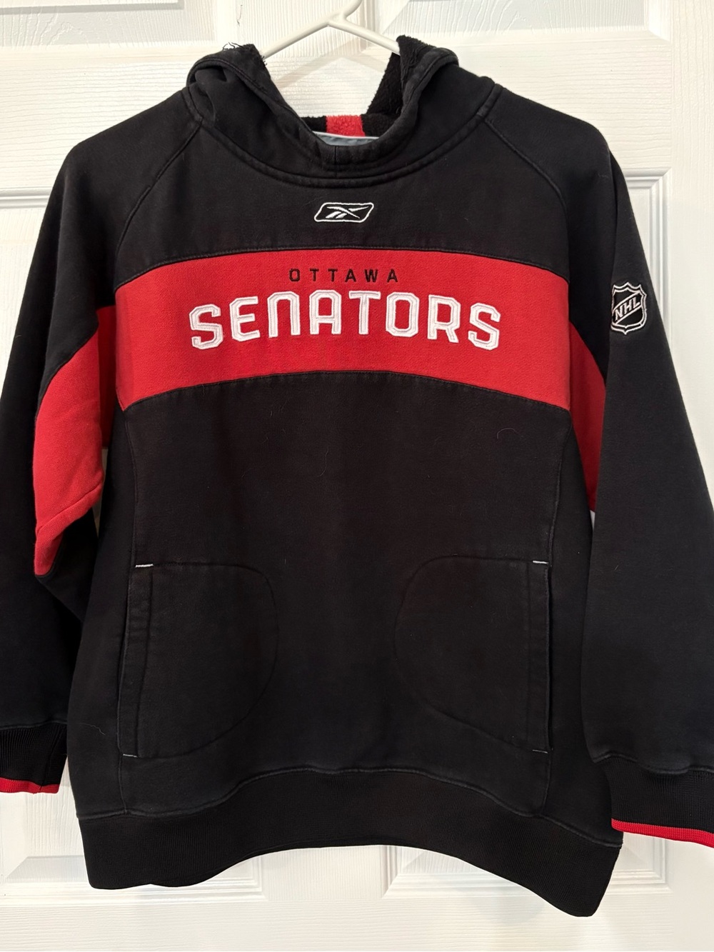 Reebok Black and Red Ottawa Senators Crewneck Hoodie Youth Size L